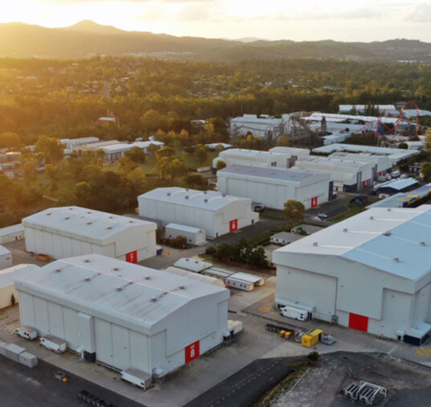 Aerial view of Village Roadshow sound stages.