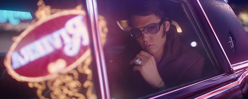 Austin Butler as Elvis in 2022 biopic film.